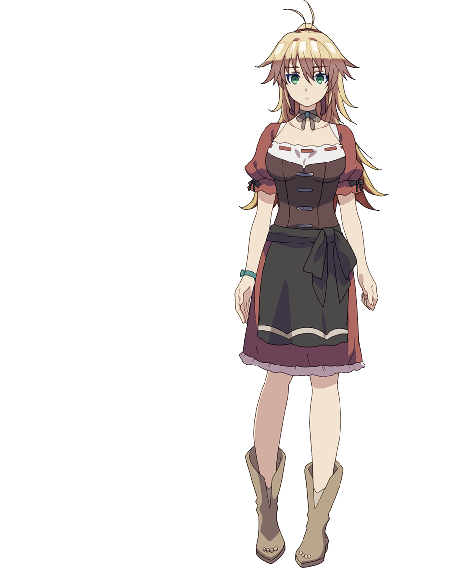 1girl, anime_coloring, apron, blonde_hair, boots, breasts, brown_boots, choker