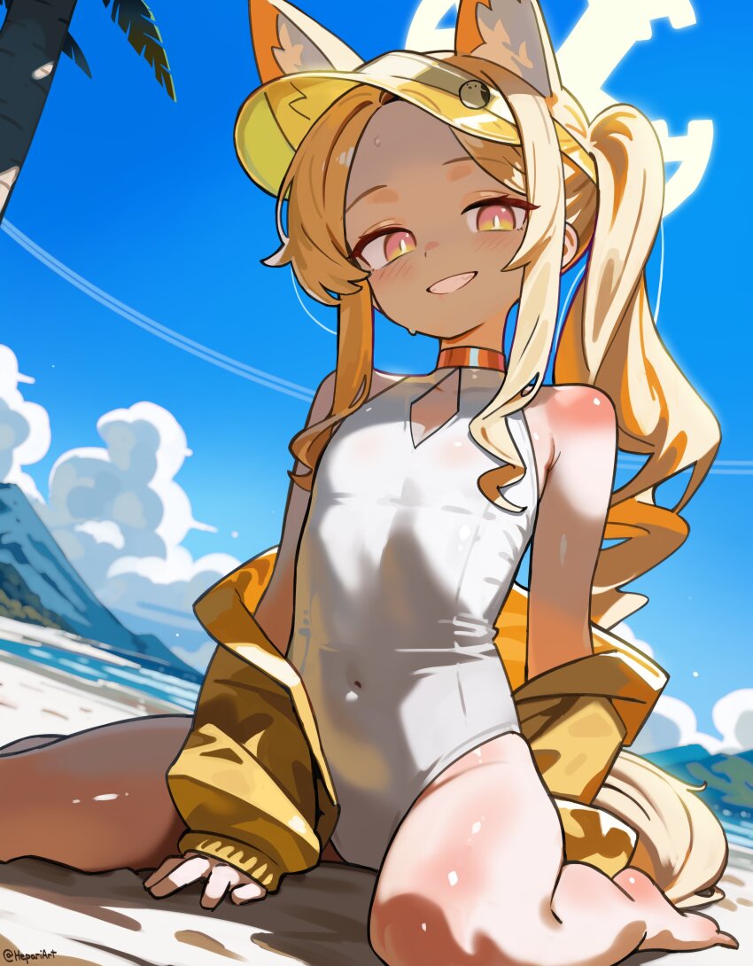 1girl, absurdres, animal_ear_fluff, animal_ears, arm_behind_back, bare_legs, bare_shoulders, barefoot