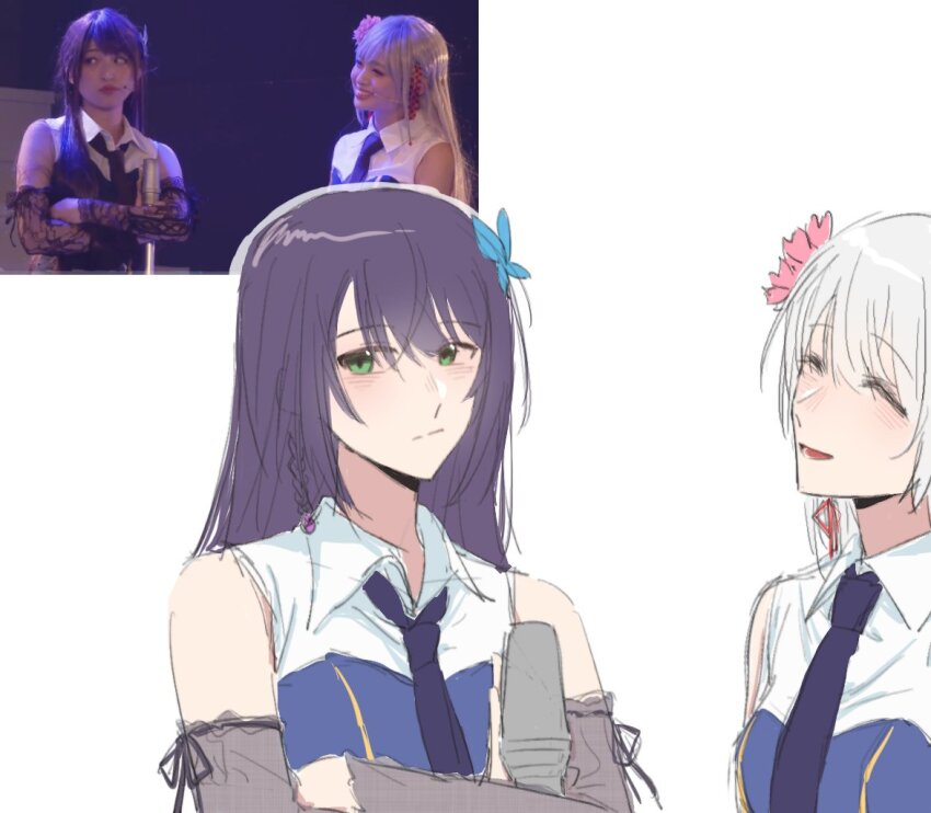 2girls, :/, ^_^, actor, actor_connection, assault_lily, bare_shoulders, bing_bushi_ganmao_ling_z