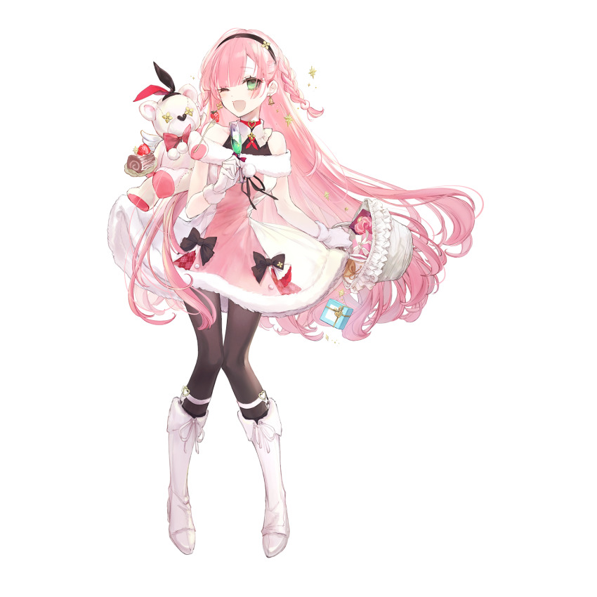 1girl, arcaea, bare_shoulders, black_bow, black_hairband, black_pantyhose, blunt_bangs, bow