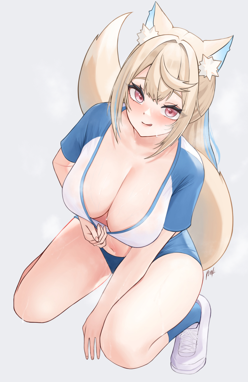 1girl, :q, absurdres, alternate_costume, animal_ear_fluff, animal_ears, ball, blonde_hair