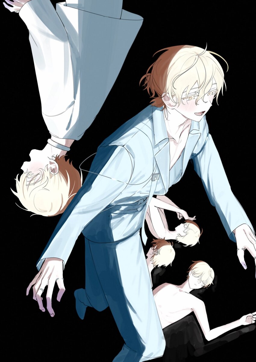 1boy, 22kolink, alien_stage, black_background, blonde_hair, blush, collar, colored_eyelashes