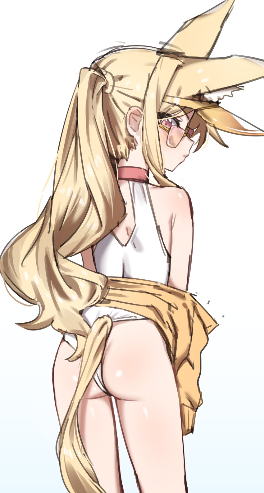 1girl, absurdres, animal_ear_fluff, animal_ears, ass, blonde_hair, blue_archive, brown_eyes