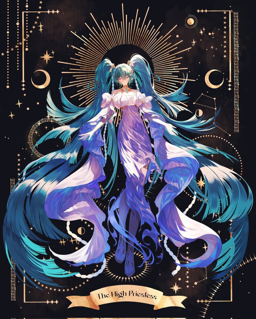 alternate_costume, aqua_hair, arms_at_sides, belt, black_background, closed_eyes, closed_mouth, collar