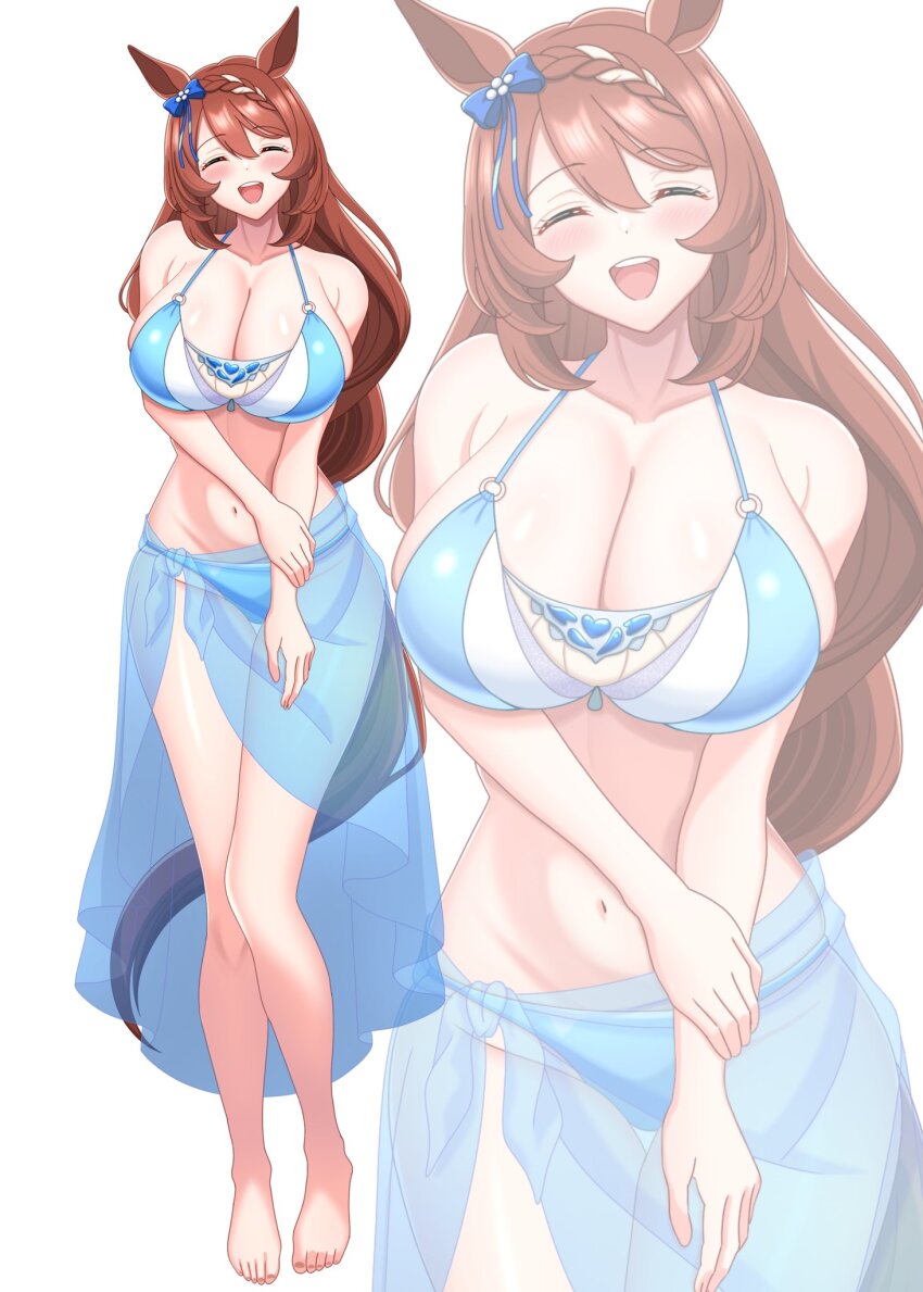 1girl, alternate_costume, amadeus_(amadeus08462844), animal_ears, bikini, blue_bikini, breasts, brown_hair