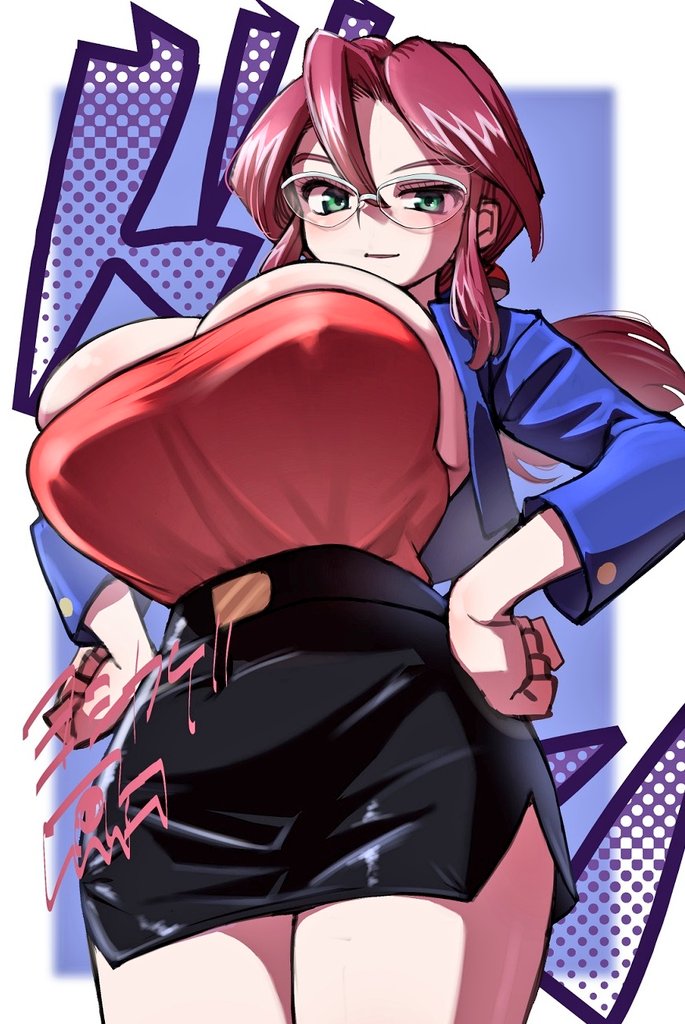 1girl, bare_legs, breasts, cleavage, glasses, jacket, large_breasts, lorelei_(pokemon)