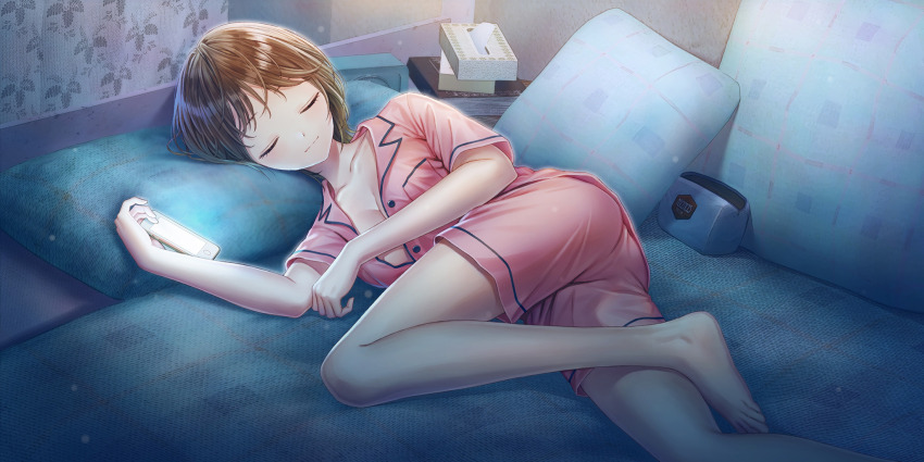 1girl, ass, bag, barefoot, blue_bag, blue_reflection_(series), blue_reflection_sun, blush