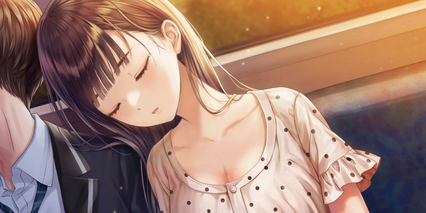 1boy, 1girl, black_hair, black_jacket, blazer, blue_necktie, blue_reflection_(series), blue_reflection_sun