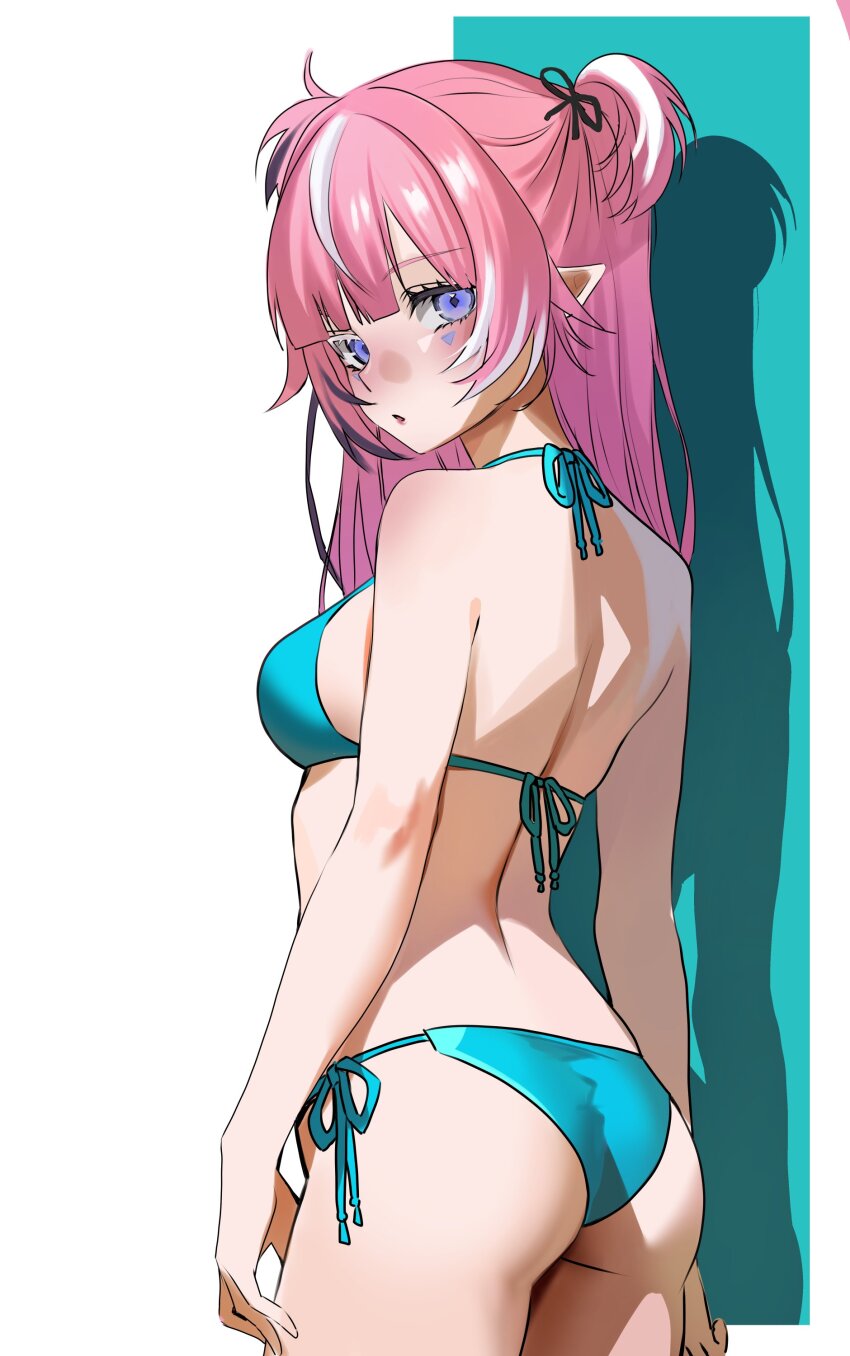 1girl, absurdres, ass, bikini, black_hair, blue_bikini, breasts, camila_(vtuber)