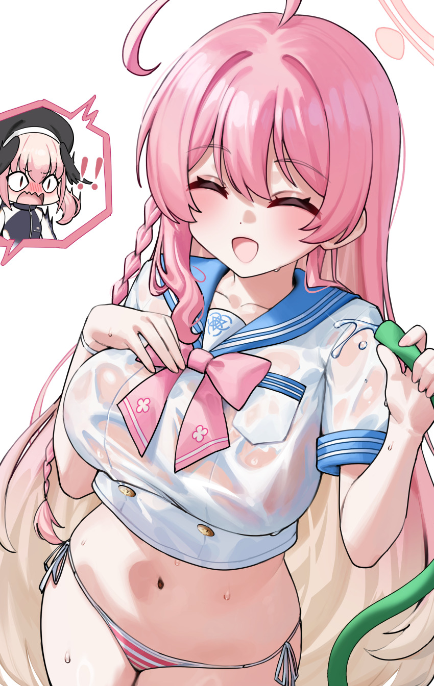 !, !!, <|>_<|>, 2girls, absurdres, ahoge, amae, bikini