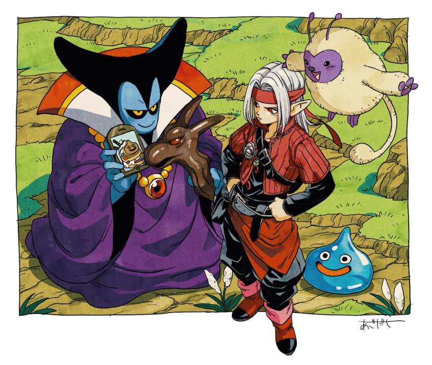 2boys, 2others, :d, aged_down, antennae, black_horns, black_pants, black_sclera