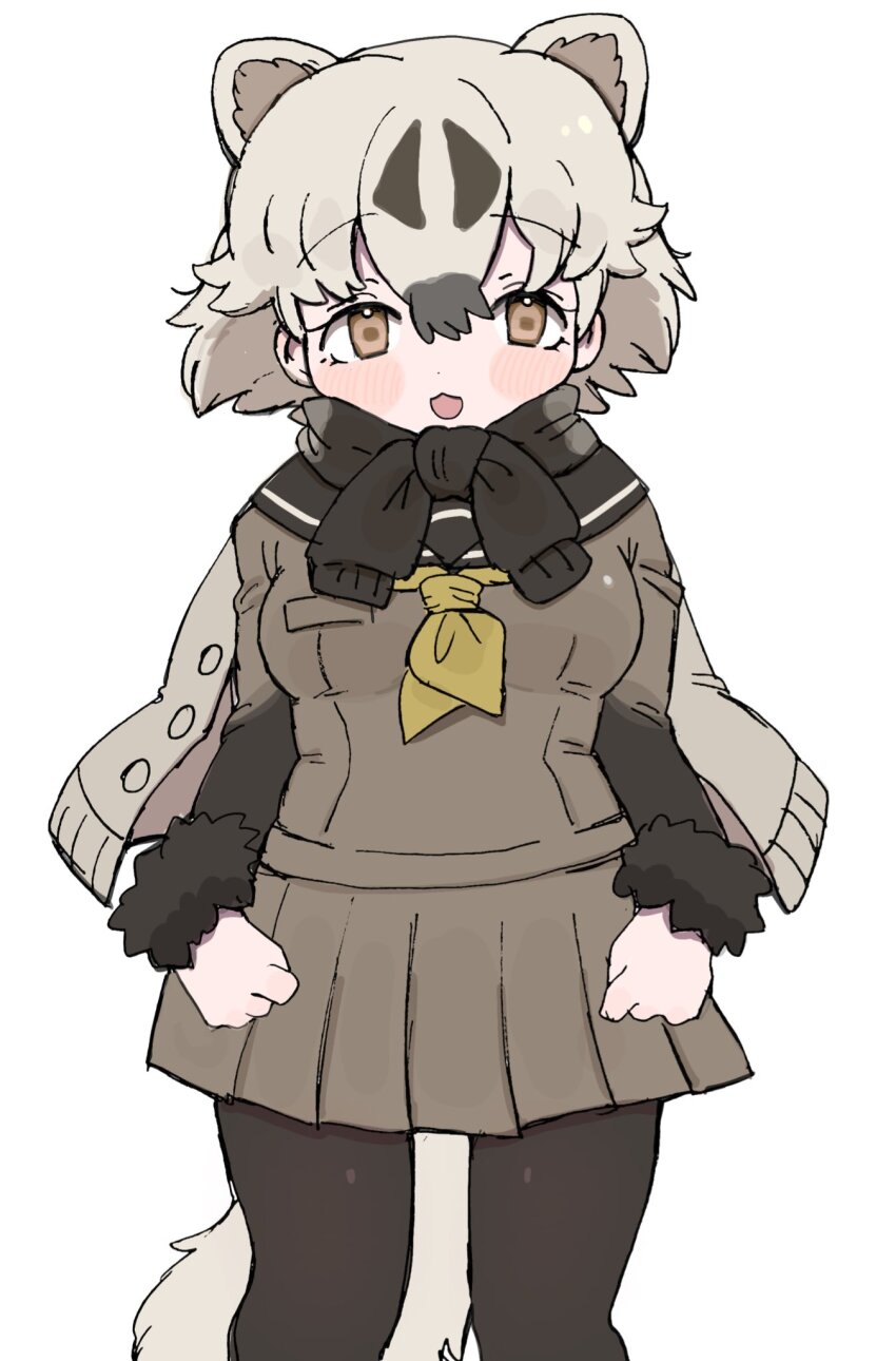 010mzam, 1girl, badger_ears, badger_girl, badger_tail, black_fur, black_hair, black_pantyhose