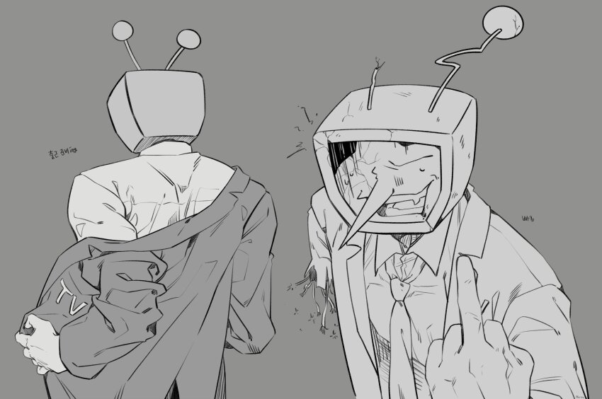 1boy, ant_tenna, antennae, broken_antenna, cable, crack, crt, deltarune