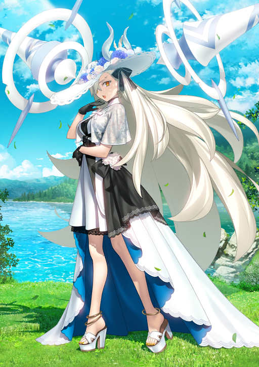 1girl, blue_sky, cloud, cloudy_sky, dress, fate/grand_order, fate_(series), flower