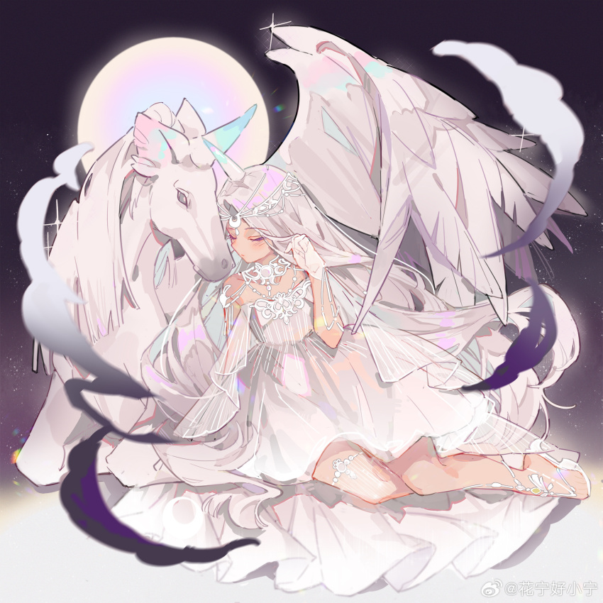 1girl, ad_lunam_(shining_nikki), bare_shoulders, chinese_commentary, circlet, closed_eyes, collarbone, commentary_request