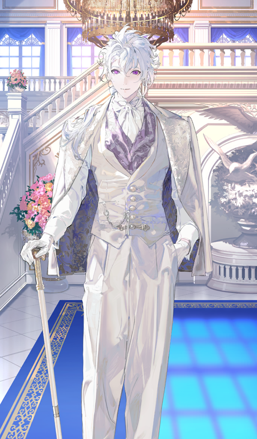 1boy, ascot, cane, closed_mouth, commentary_request, suit_pants, dress_shirt, fate/grand_order