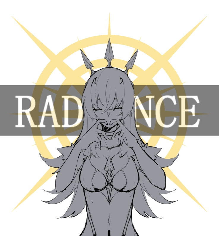 1girl, closed_eyes, crown, heart, heart_hands, hollow_knight, long_hair, monochrome, radiance_(hollow_knight), solo, whitebloodtofu