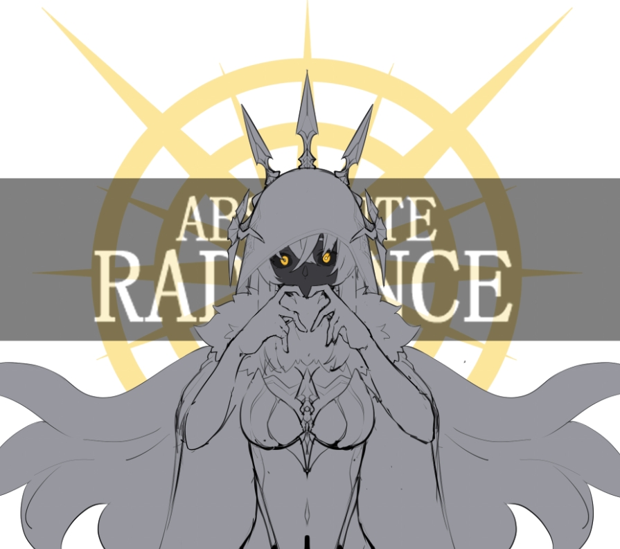 1girl, black_sclera, colored_sclera, crown, heart, heart_hands, hollow_knight, long_hair