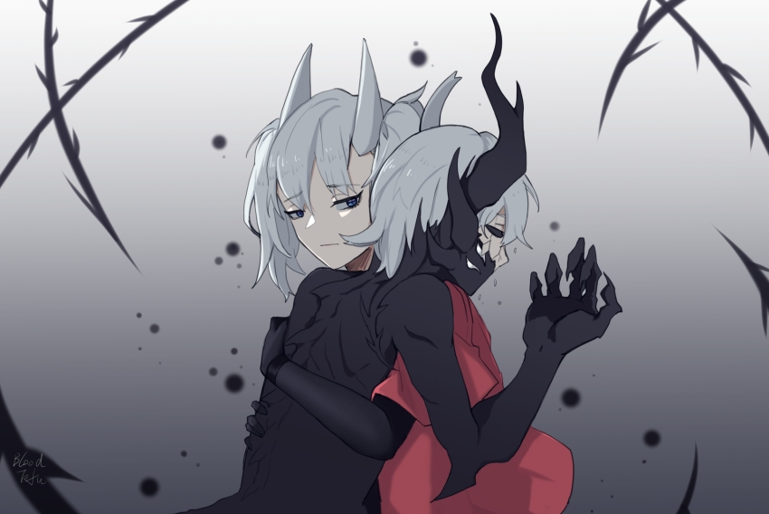 1boy, 1girl, blue_eyes, brother_and_sister, cape, highres, hollow_knight, hornet_(hollow_knight)