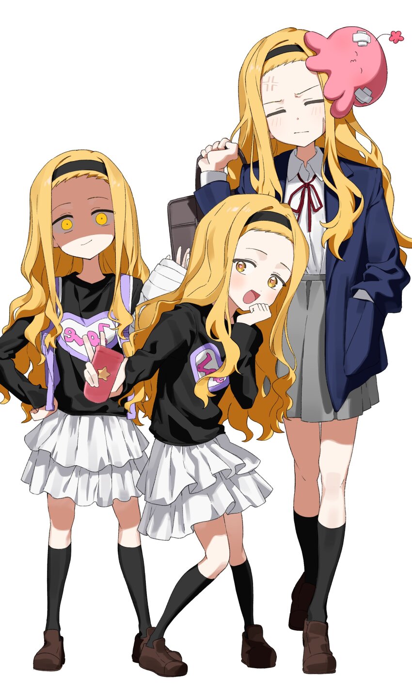 1girl, absurdres, black_socks, blonde_hair, dangdidangdi, full_body, highres, kirarazaka_marina