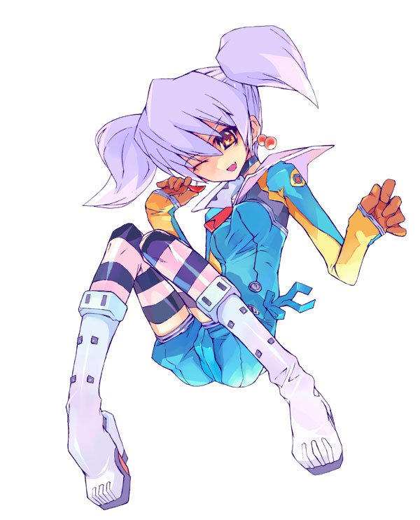 1girl, black_choker, blue_shirt, blue_shorts, boots, breasts, brown_gloves, choker