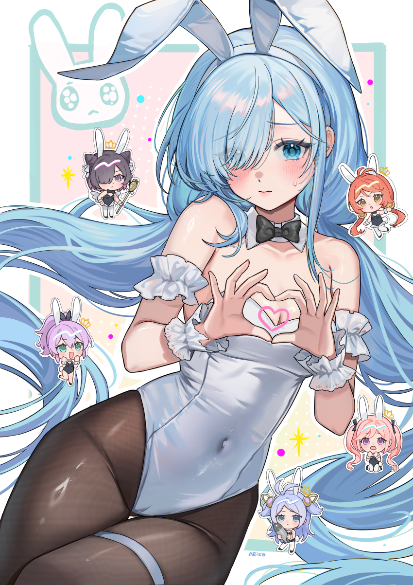 6+girls, absurdres, alternate_costume, alternate_hairstyle, animal_ear_hairband, animal_ears, ariko_(aaaaarik), armband