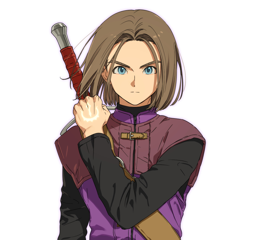 1boy, black_shirt, blue_eyes, brown_hair, coat, dragon_quest, dragon_quest_xi, hero_(dq11)