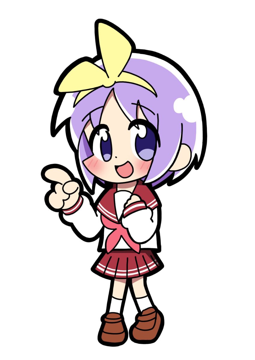 1girl, :d, blue_eyes, blush, brown_shoes, chibi, hair_ribbon, highres