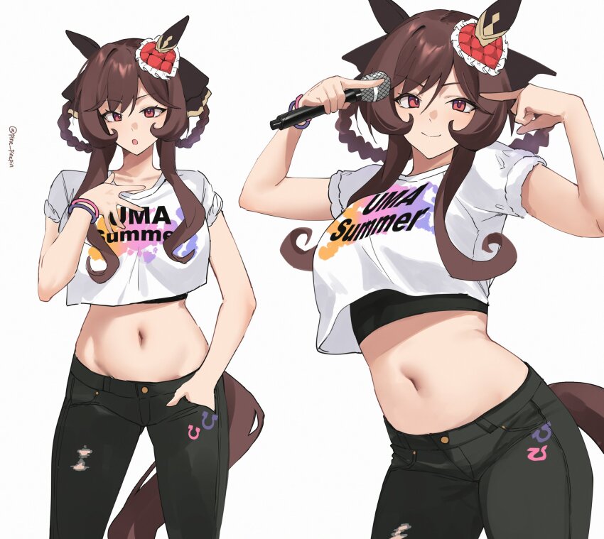 1girl, absurdres, animal_ears, black_pants, braid, braided_hair_rings, brown_hair, brown_tail