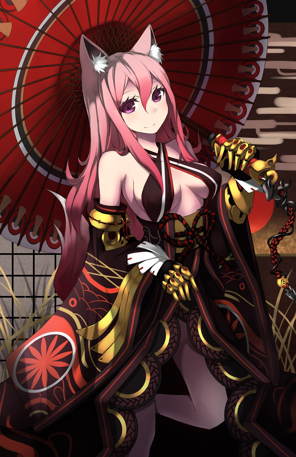 1girl, animal_ears, bad_id, bad_pixiv_id, bare_shoulders, breasts, criss-cross_halter, detached_sleeves