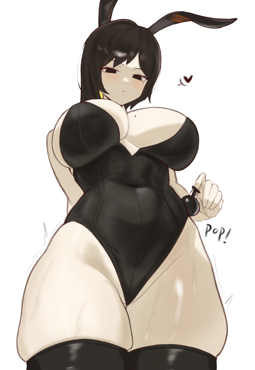 1girl, absurdres, animal_ears, binah_(project_moon), black_eyes, black_hair, black_thighhighs, blonde_hair