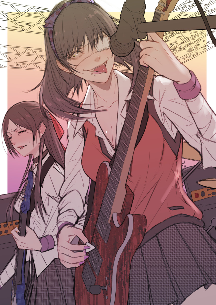 2girls, absurdres, alternate_costume, bandaged_arm, bandages, black_choker, black_hair, bow