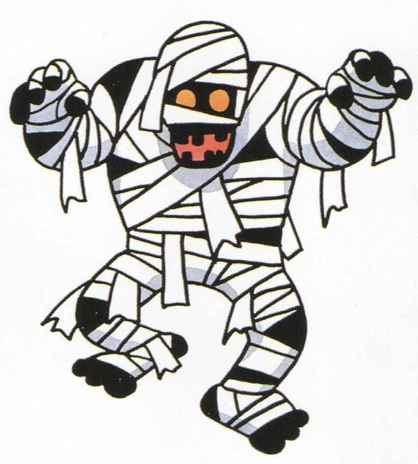 bandages, barefoot, black_skin, colored_skin, dragon_quest, full_body, highres, monster