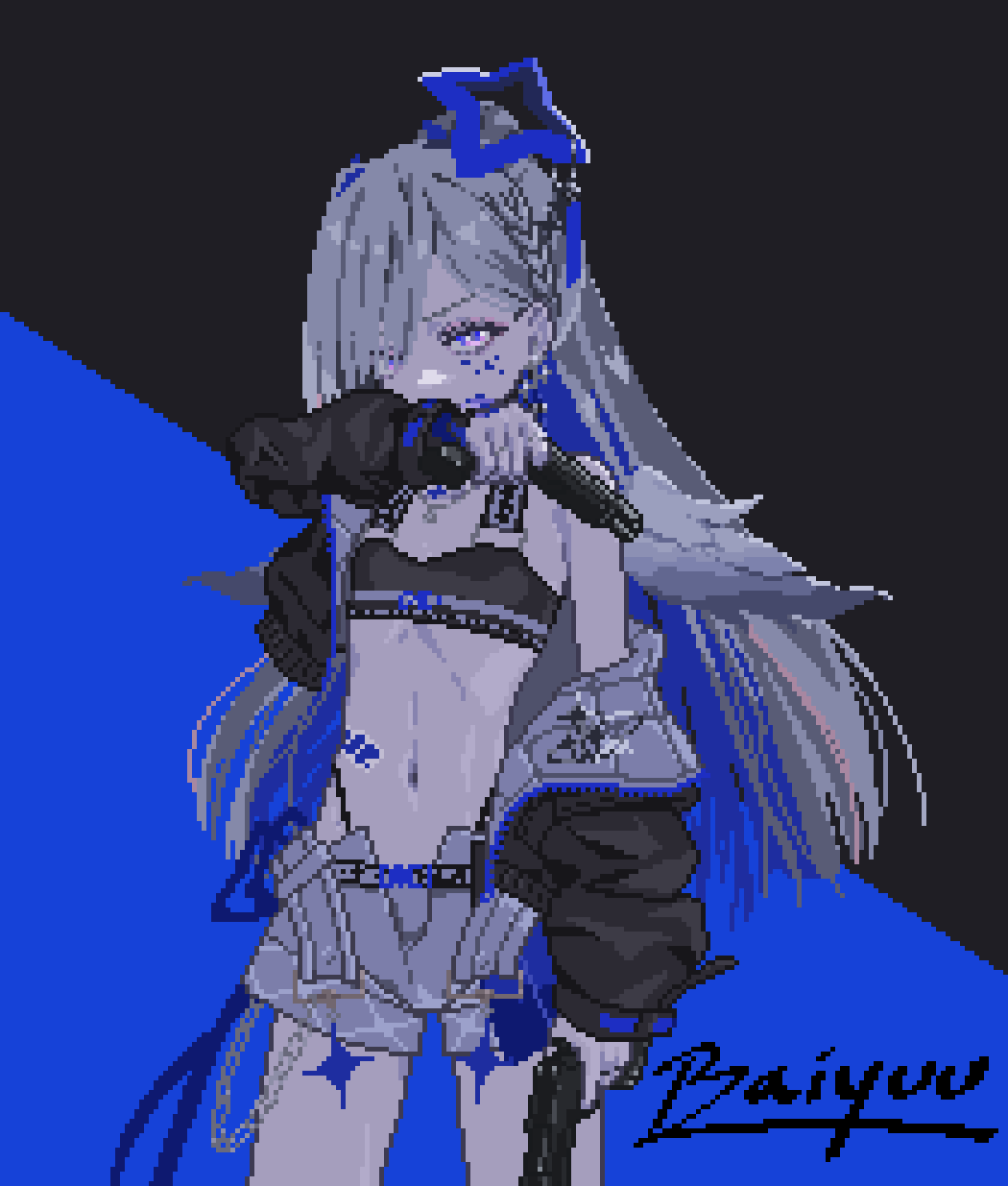 1girl, amane_kanata, amane_kanata_(lock_on), angel_wings, baiyuu, black_sports_bra, blood, blood_on_face