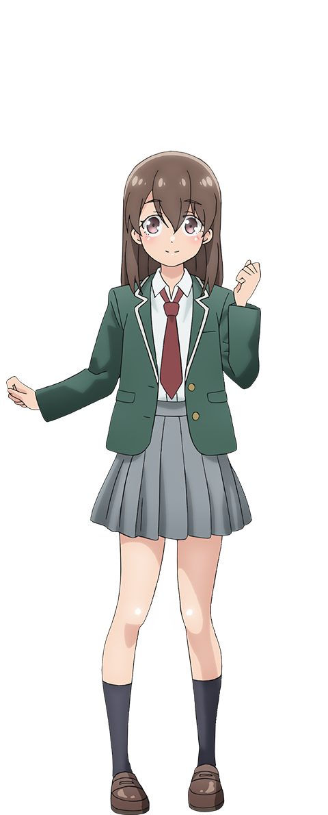 1girl, anime_coloring, asakura_himari, black_socks, blazer, blush, brown_eyes, brown_hair, clenched_hands, closed_mouth, collared_shirt, full_body, green_jacket, grey_skirt, hair_between_eyes, jacket, loafers, long_hair, long_sleeves, looking_at_viewer, necktie, neet_de_otaku_na_kunoichi_to_naze_ka_dousei_hajimemashita, official_art, pleated_skirt, red_necktie, school_uniform, shirt, shoes, simple_background, skirt, smile, socks, solo, standing, suzuki_masahiko_(animator), transparent_background, white_shirt