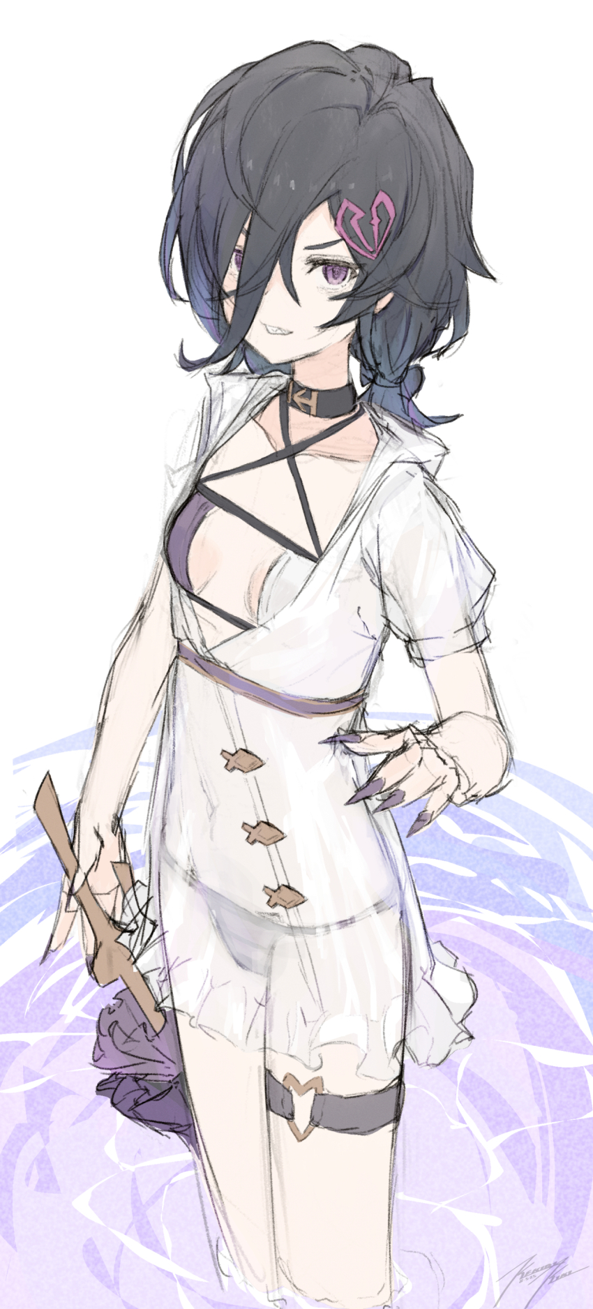 1girl, absurdres, bikini, breasts, choker, granblue_fantasy, hair_ornament, highres