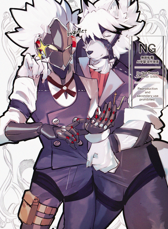 2boys, animal_ears, artist_name, ascot, billy_kid, blush, butler, closed_eyes