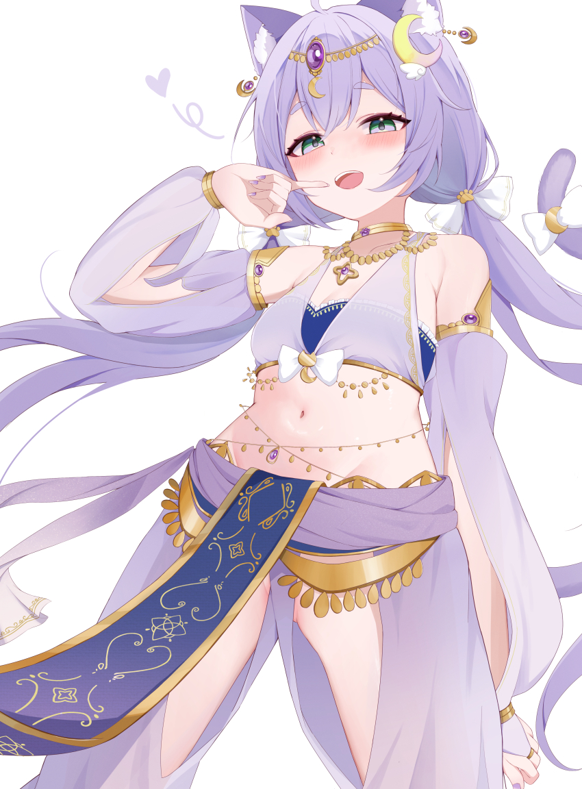 1girl, absurdres, ahoge, arabian_clothes, arms_behind_back, blurry, blush, breasts