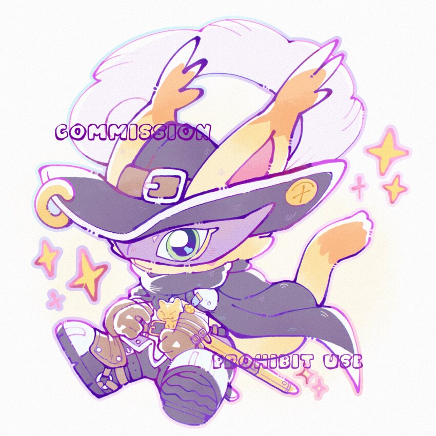 artist_request, black_cape, black_hat, cape, cat, chibi, commission, digimon