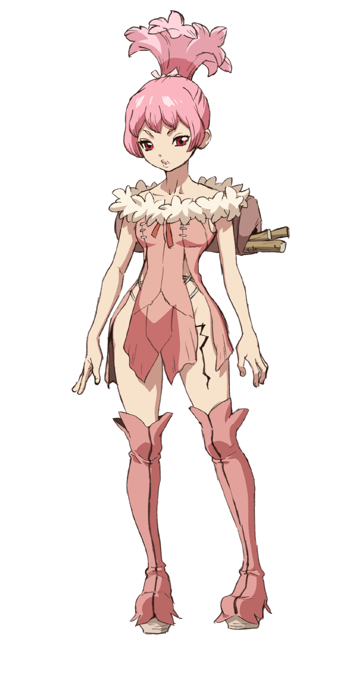 1girl, :o, anime_coloring, boots, breasts, clothing_cutout, dr._stone, dress