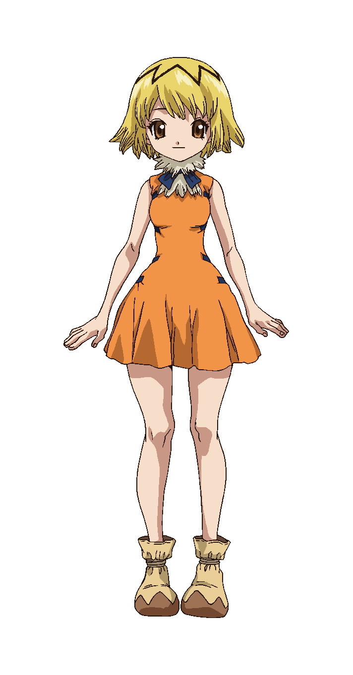 1girl, anime_coloring, blonde_hair, breasts, brown_eyes, child, closed_mouth, dr._stone