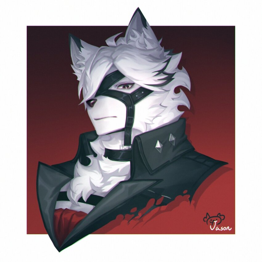 1boy, animal_ears, artist_name, ascot, closed_mouth, colored_tips, commentary, eyepatch