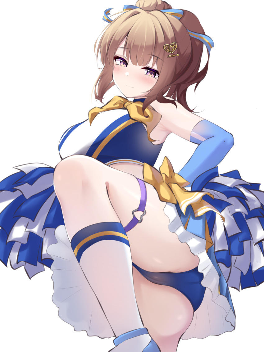 1girl, absurdres, ass, bare_shoulders, blue_ribbon, blush, bow, breasts