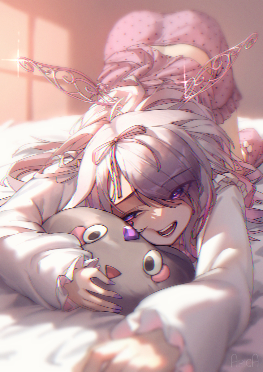 1girl, arupaoka, commentary, highres, hololive, hololive_english, indoors, koseki_bijou