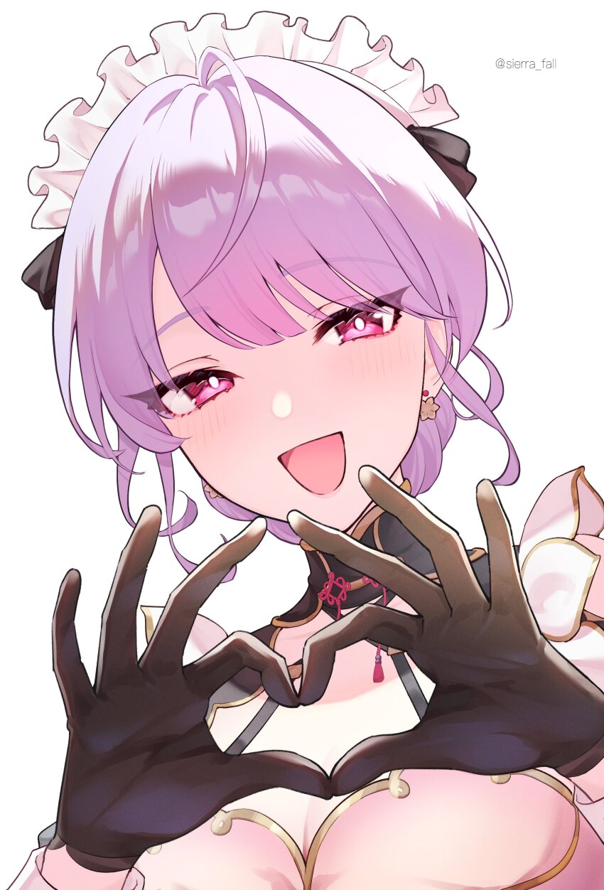 1girl, :d, absurdres, ahoge, artist_name, black_dress, black_gloves, blush