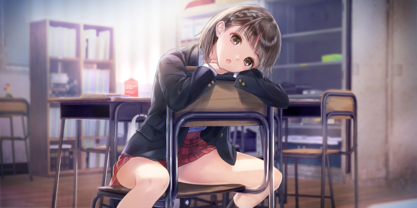 1girl, :o, black_jacket, black_socks, blazer, blue_reflection_(series), blue_reflection_sun, book
