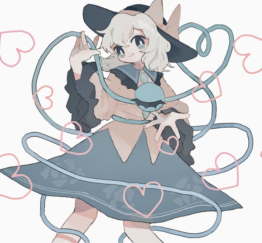 1girl, black_hat, collar, frilled_shirt_collar, frilled_sleeves, frills, green_collar, green_eyes