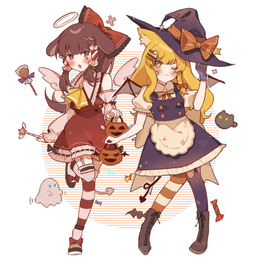2girls, absurdres, adapted_costume, animal_ear_fluff, animal_ears, apron, ascot, asymmetrical_legwear