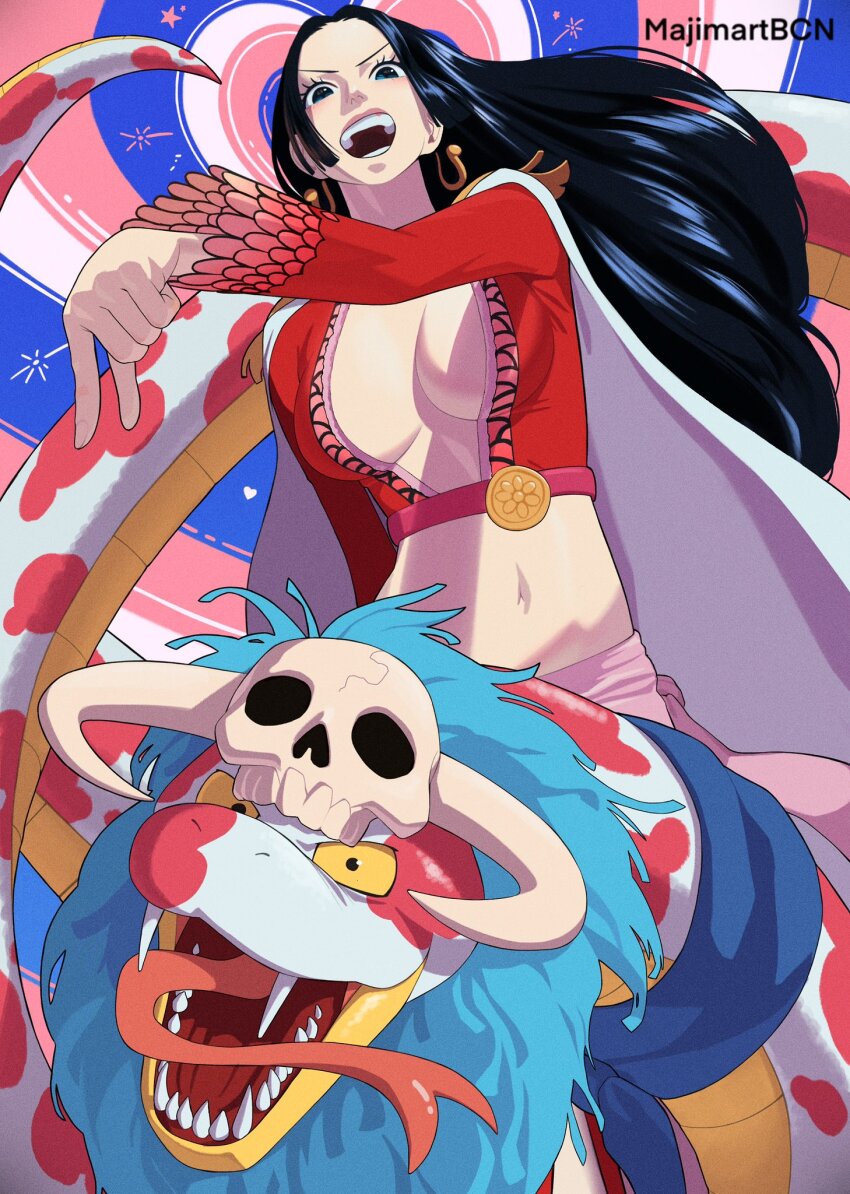 1girl, amazon_warrior, animal, artist_name, black_hair, boa_hancock, earrings, highres