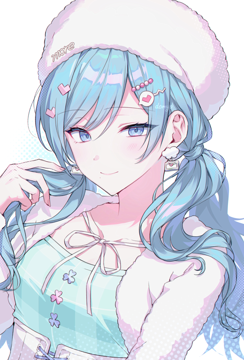 1girl, blue_eyes, blue_hair, blush, breasts, chase_my_ideal_idol!_(project_sekai), closed_mouth, collarbone